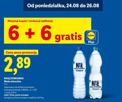 Woda mineralna gazowana delikatnie Nałęczowianka 12-pak promocja w Lidl