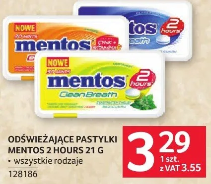 Pastylki odświeżające Mentos 2 Hours 21 g promocja w Selgros