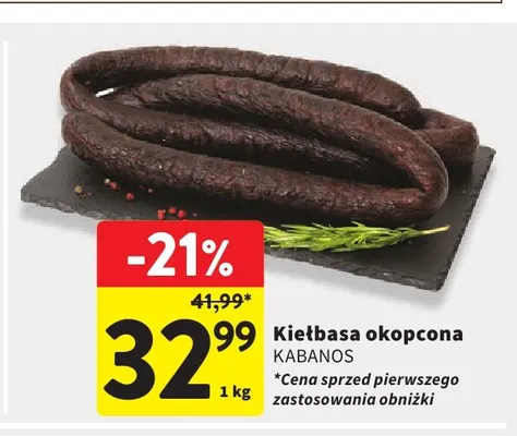 Kiełbasa okopcona Kabanos promocja w Intermarche