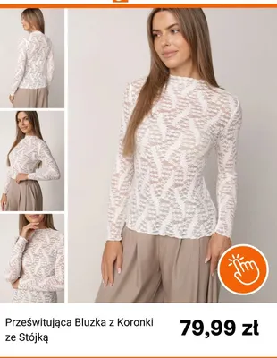 Prześwitująca bluzka z koronki ze stójką Born2be promocja w Born2be