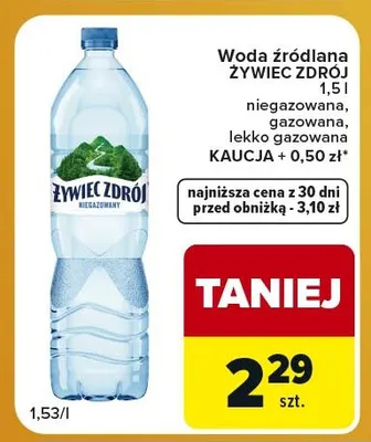Woda źródlana gazowana Żywiec Zdrój lekko promocja w Carrefour Express