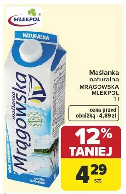 Maślanka naturalna Mrągowska Mlekpol promocja w Carrefour