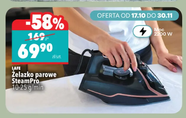 Żelazko parowe SteamPro 10-25 g/min Lafe promocja w Biedronka Home