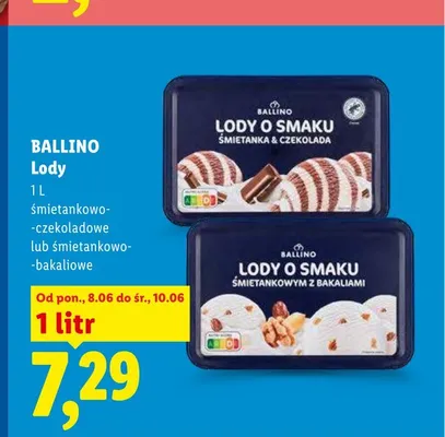 Lody śmietankowo-czekoladowe Ballino promocja w Lidl