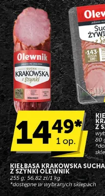 Kiełbasa krakowska sucha z szynki Olewnik promocja w Groszek
