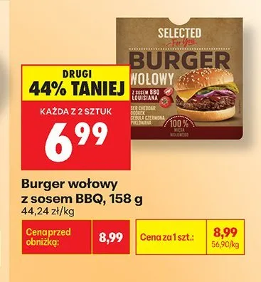 Burger wołowy z sosem BBQ Selected promocja w Biedronka