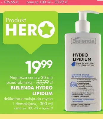 Delikatna emulsja do mycia i demakijażu Bielenda Hydro Lipidium promocja w Super-Pharm