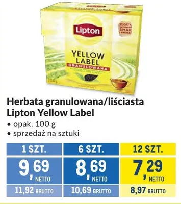 Herbata granulowana/liściasta Lipton Yellow Label promocja w Makro