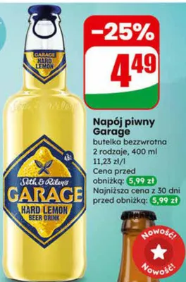 Napój piwny Garage Hard Lemon butelka bezwzrotna 2 rodzaje promocja w Dino