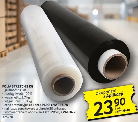 Folia stretch 3 kg promocja w Selgros