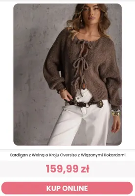 Kardigan z wełną o kroju oversize z wiązanymi kokardami Renee promocja w Renee
