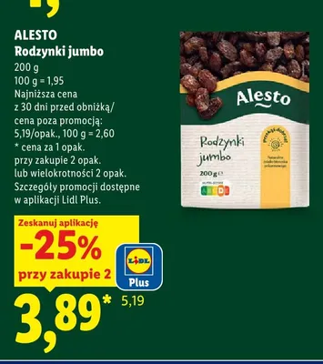 Rodzynki jumbo Alesto promocja w Lidl