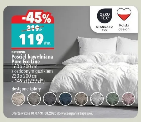 Pościel bawełniana Detexpol Pure Eco Line 160x200 cm promocja w Biedronka Home