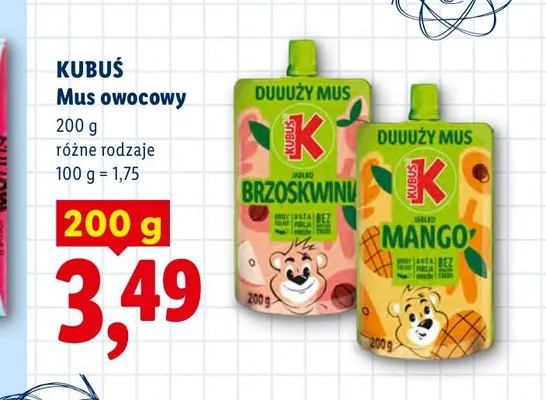 Mus owocowy Kubuś jabłko brzoskwinia promocja w Lidl