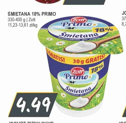 Śmietana 18% Primo Zott promocja w Słoneczko