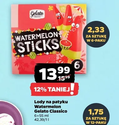 Lody na patyku Watermelon Gelato Classico 6-pak 55ml promocja w Netto