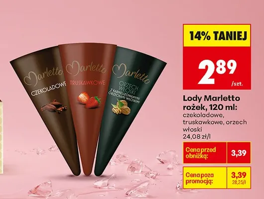 Lody rożek truskawkowe Marletto 120 ml promocja w Biedronka