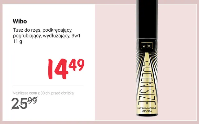 Tusz do rzęs podkręcający pogrubiający wydłużający 3w1 Wibo promocja w Rossmann