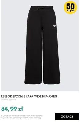 Spodnie damskie Reebok Yara Wide Hem Open promocja w 50 style