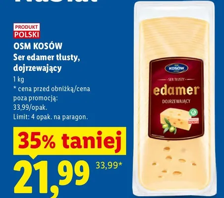 Ser edamer tłusty dojrzewający OSM Kosów promocja w Lidl