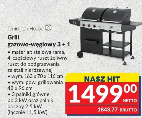 Grill gazowo-węglowy 3 + 1 Tarrington House promocja w Makro