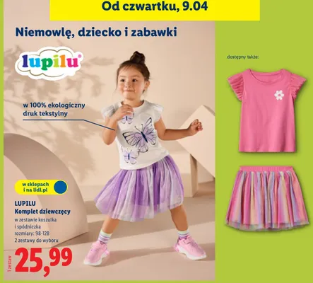Komplet dziewczęcy w zestawie koszulka i spódniczka promocja w Lidl