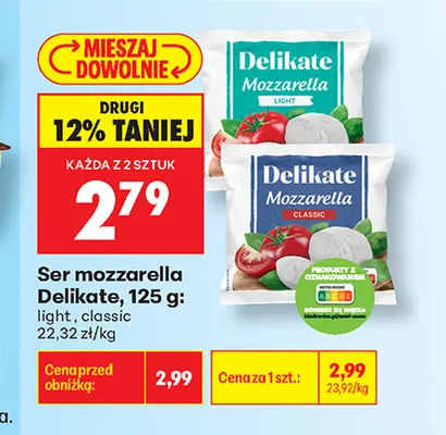 Ser mozzarella classic Delikate promocja w Biedronka