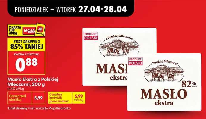 Masło Ekstra z Polskiej Mleczarni promocja w Biedronka