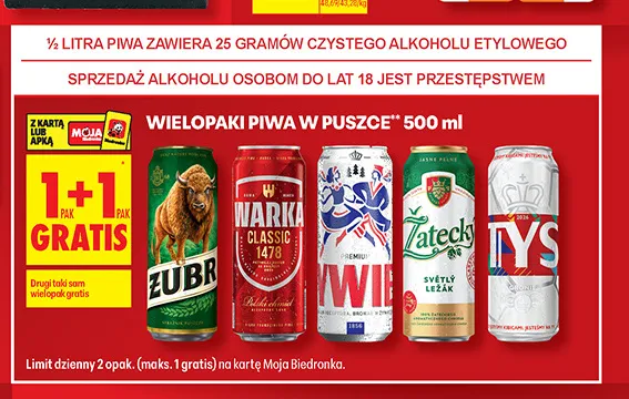 Piwo Żubr wielopak 500 ml promocja w Biedronka