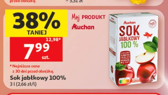 Sok jabłkowy 100% Auchan 3l promocja w Auchan
