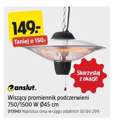 Wiszący promiennik podczerwieni 750/1500W Ø45cm Anslut promocja w Jula