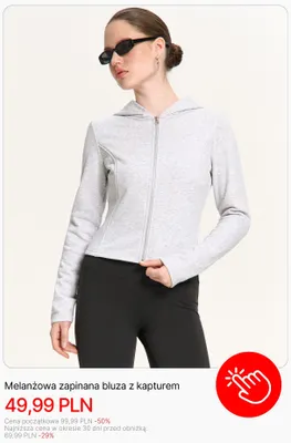 Bluza z kapturem melanżowa zapinana Cropp promocja w Cropp