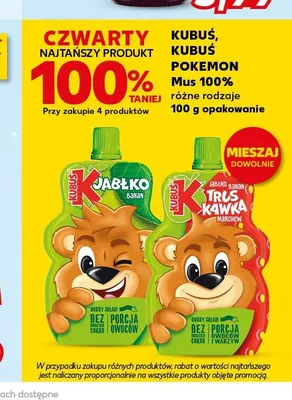 Mus 100% Jabłko Banan Truskawka Marchew Kubuś promocja w Kaufland