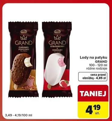Lody na patyku Koral Grand Caramel Popcorn promocja w Carrefour Market