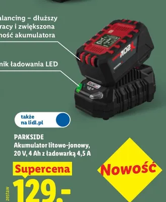 Akumulator litowo-jonowy Parkside 4Ah z ładowarką promocja w Lidl