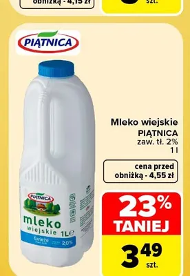 Mleko wiejskie Piątnica 2% promocja w Carrefour Market