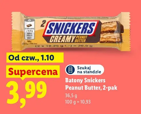 Batony Snickers Peanut Butter 2-pak promocja w Lidl