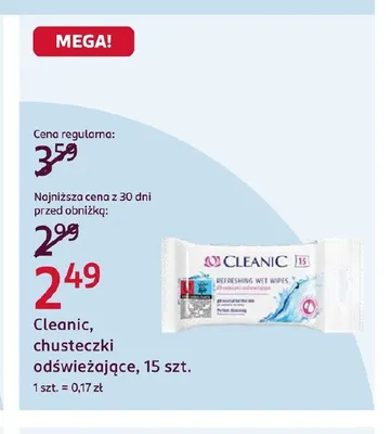 Chusteczki odświeżające Cleanic promocja w Rossmann