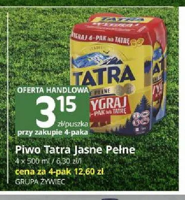 Piwo Tatra Jasne Pełne promocja w Marketvita
