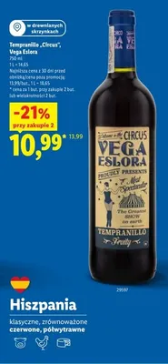 Wino czerwone Tempranillo Circus Vega Eslora promocja w Lidl