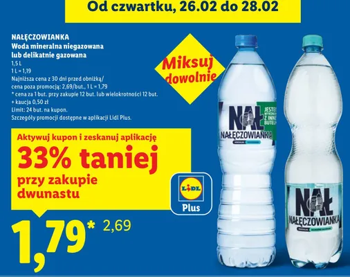 Woda mineralna delikatnie gazowana promocja w Lidl