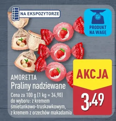 Praliny nadziewane z kremem śmietankowo-truskawkowym Amoretta promocja w Aldi