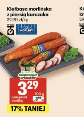 Kiełbasa morlińska z piersią kurczaka Morliny promocja w Delikatesy Centrum