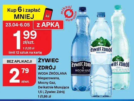 Woda źródlana Niegazowana, Mocny Gaz, Delikatnie Musująca promocja w Chorten