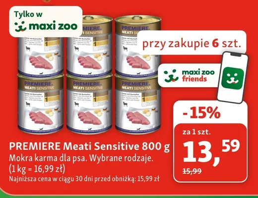 Mokra karma dla psa Premiere Meati Sensitive promocja w MAXI ZOO