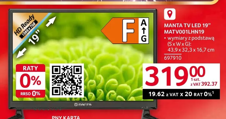Telewizor LED 19" MATV001LHN19 Manta promocja w Selgros