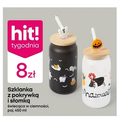 Szklanka z pokrywką i słomką świecąca w ciemności 450 ml promocja w Pepco