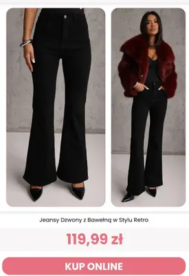 Jeansy dzwony z bawełną w stylu retro Renee promocja w Renee