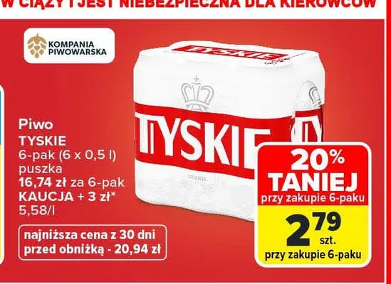 Piwo Tyskie 6-pak 500 ml promocja w Carrefour Market