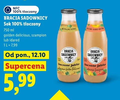 Sok tłoczony idared Bracia Sadownicy 100% promocja w Lidl